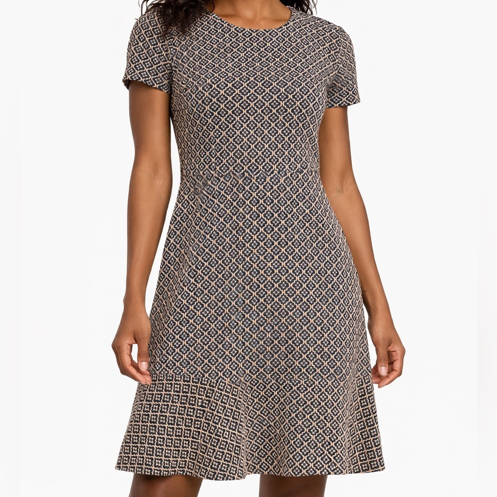 LOFT Black and Tan Geometric Midi Dress